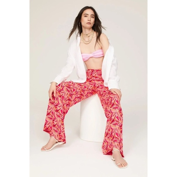 ASHLEY PARK Floral Trousers in Pink Womens Size 8 Wide Leg Tropical Pants - Picture 3 of 9